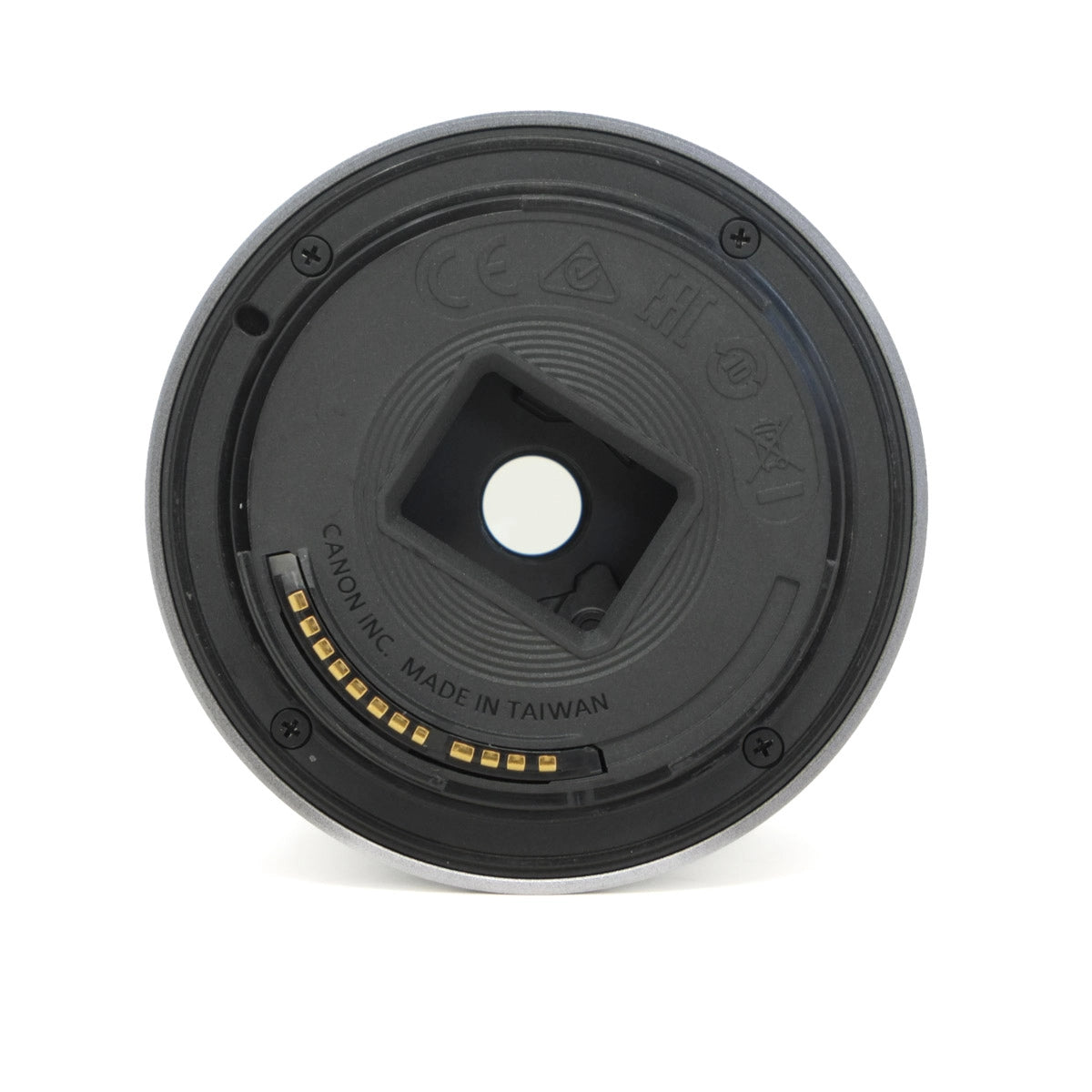 Canon camera lens mount on a white background