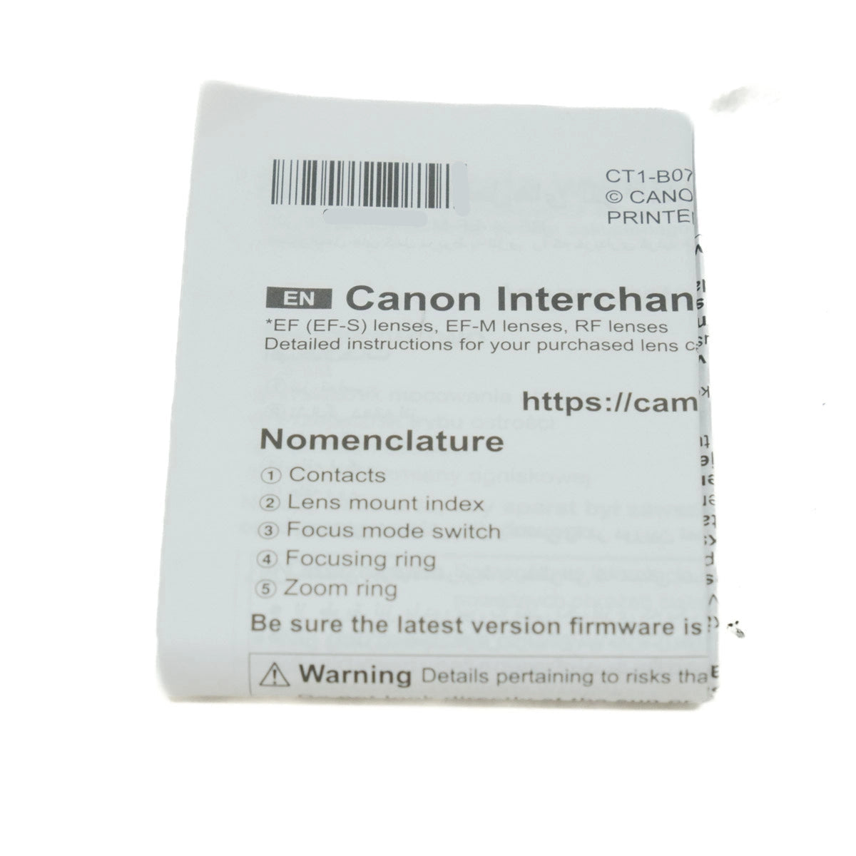 Canon lens instructions on a white background