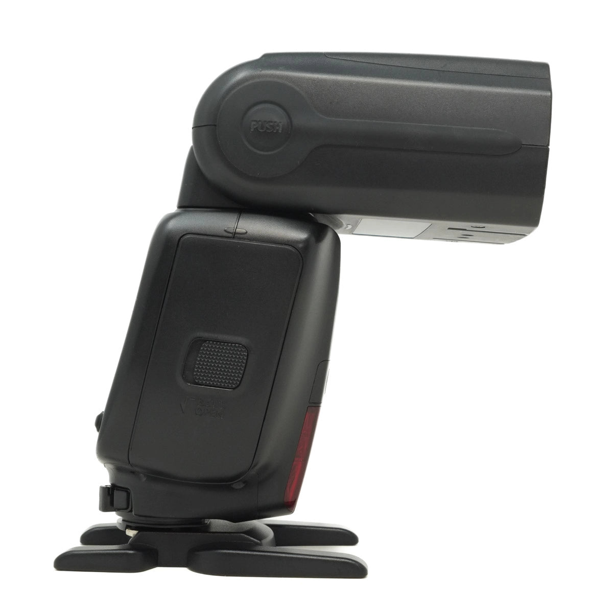 Black camera flash on a white background