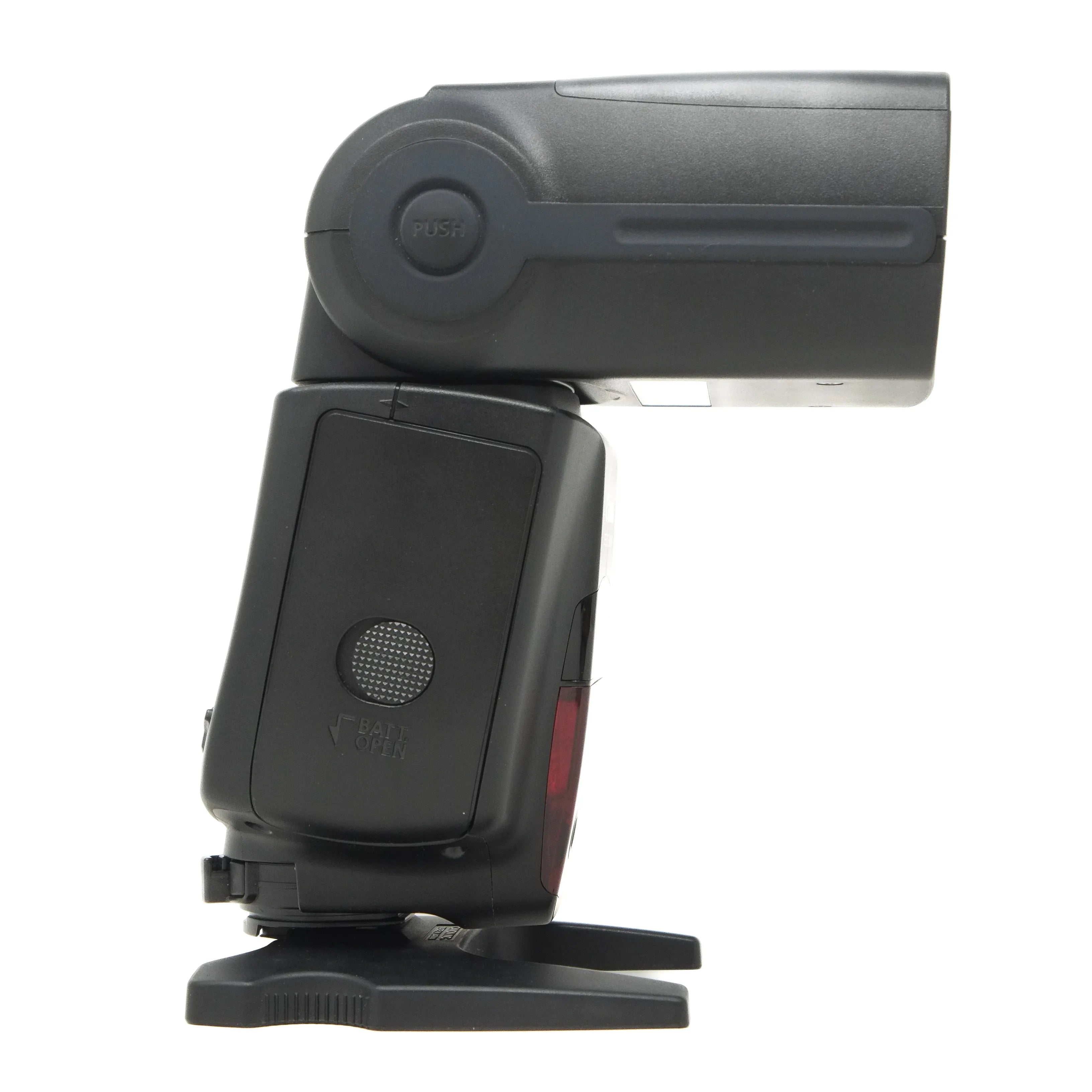 Black camera flash on a white background