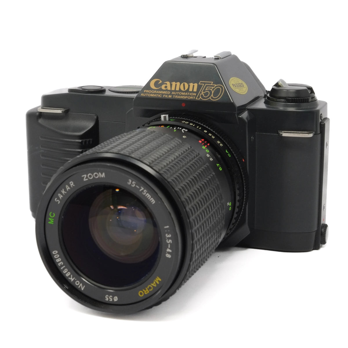 Canon T50 camera on a white background