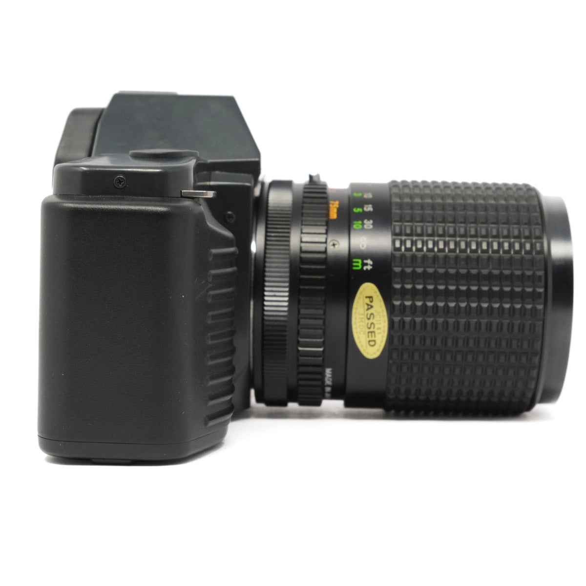 Vintage camera with lens on a white background