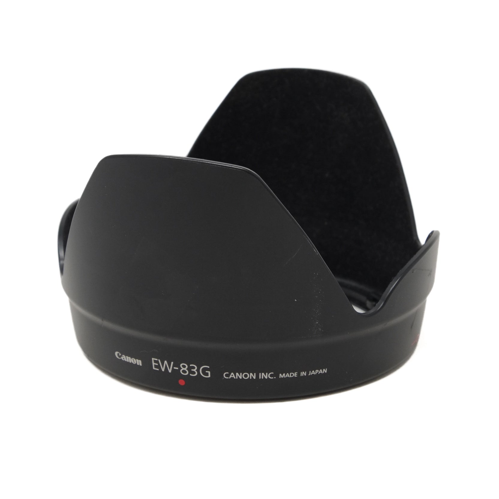 Black Canon lens hood with 'EW-83G' marking on a white background