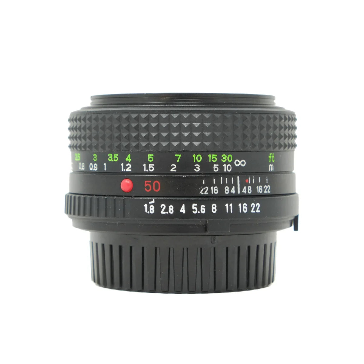 Used Cosina 50mm F1.8 M/MD fitting - front angle 