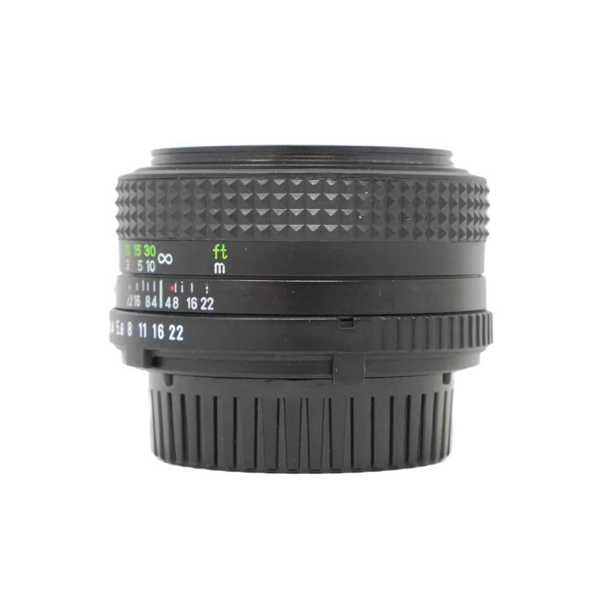 Used Cosina 50mm F1.8 M/MD fitting - side angle 