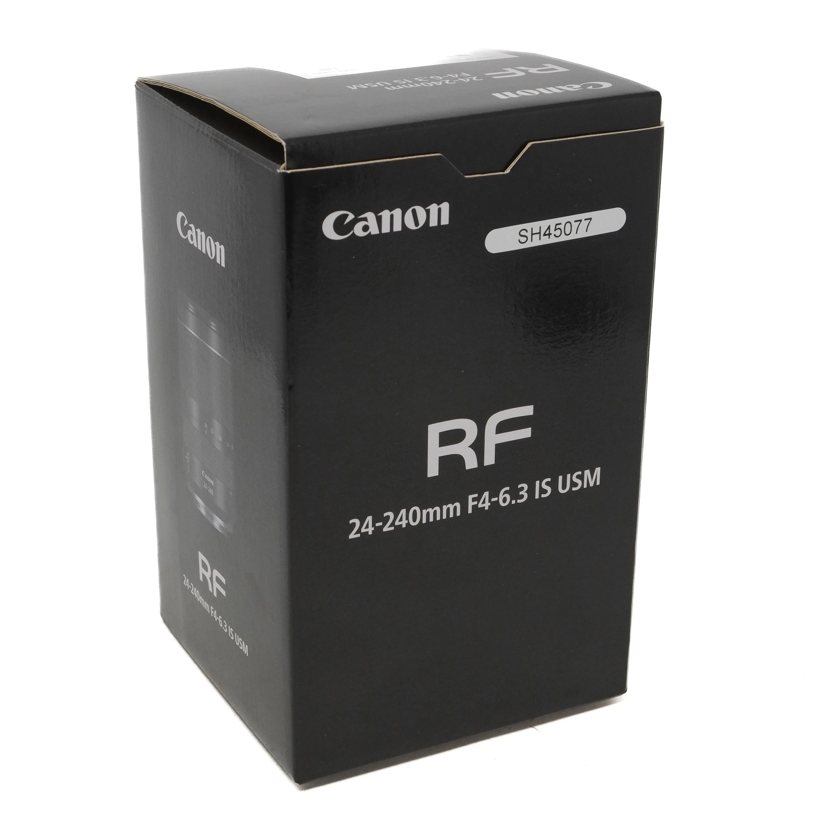 Canon RF lens packaging box on a white background