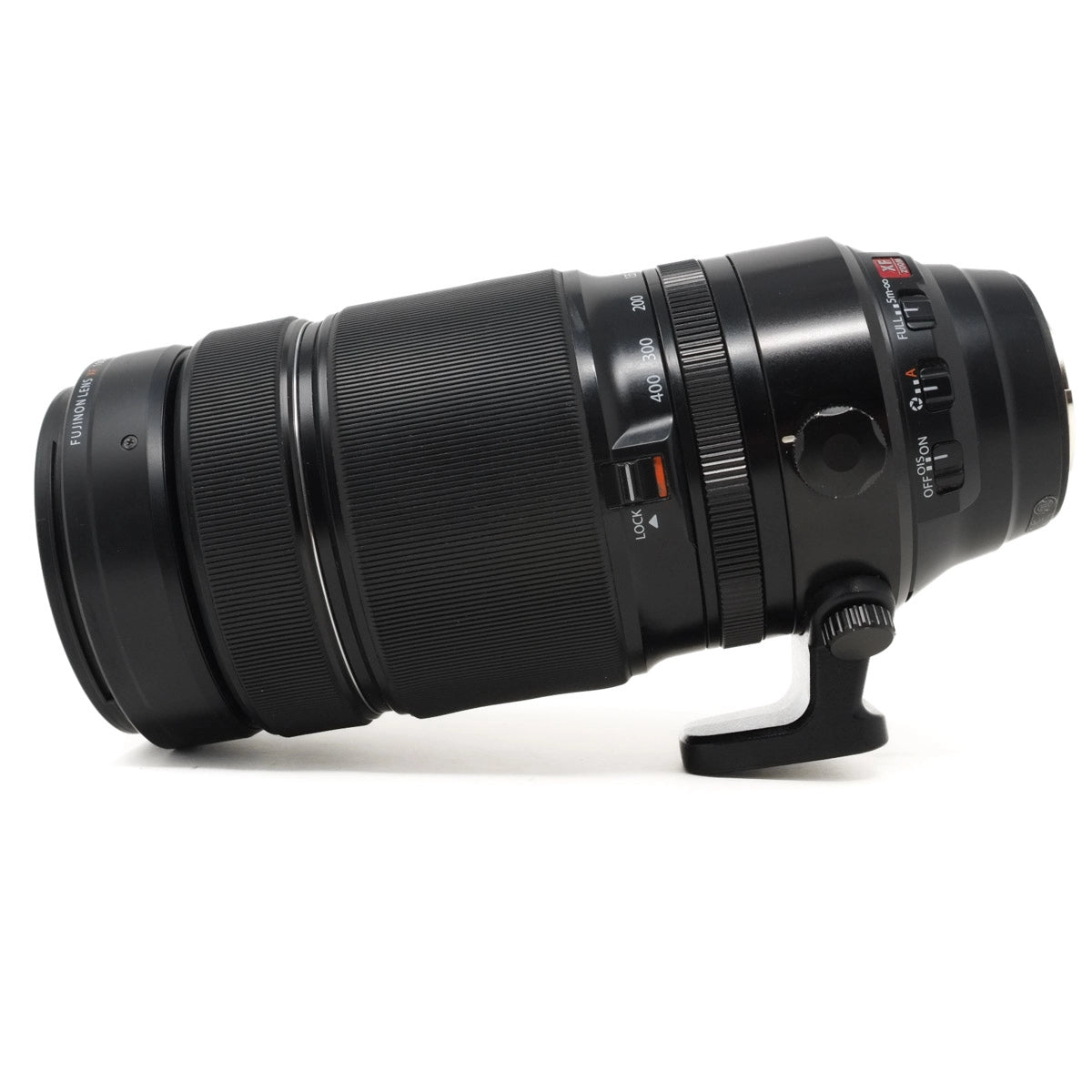 Camera lens with control rings on a white background