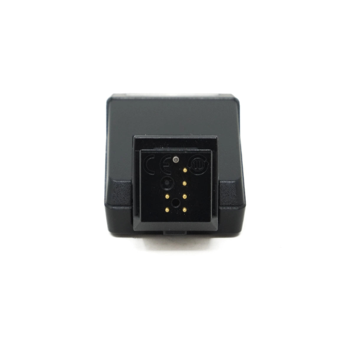 Black electronic device with connectors on a white background