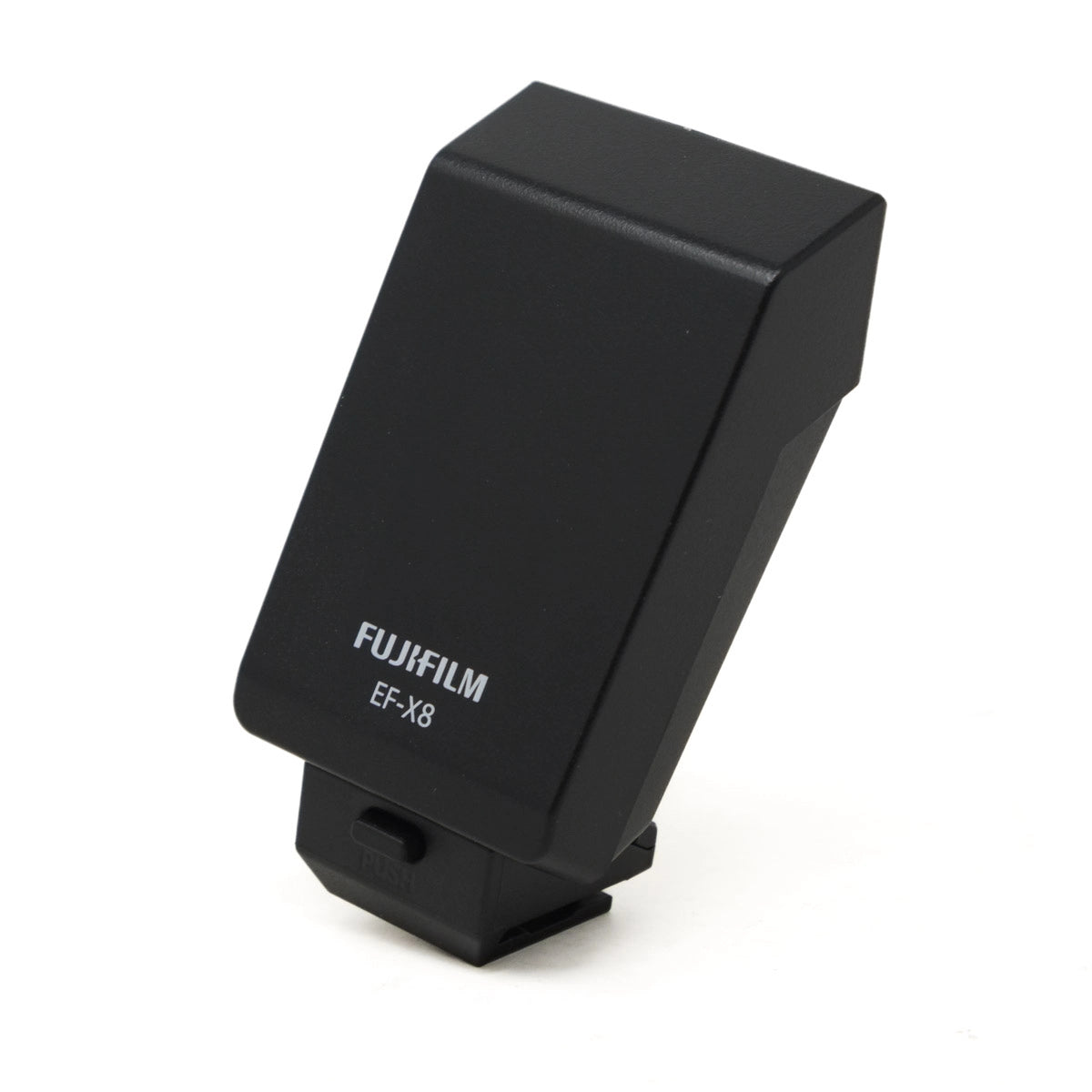 Black Fujifilm EF-X8 flash on a white background