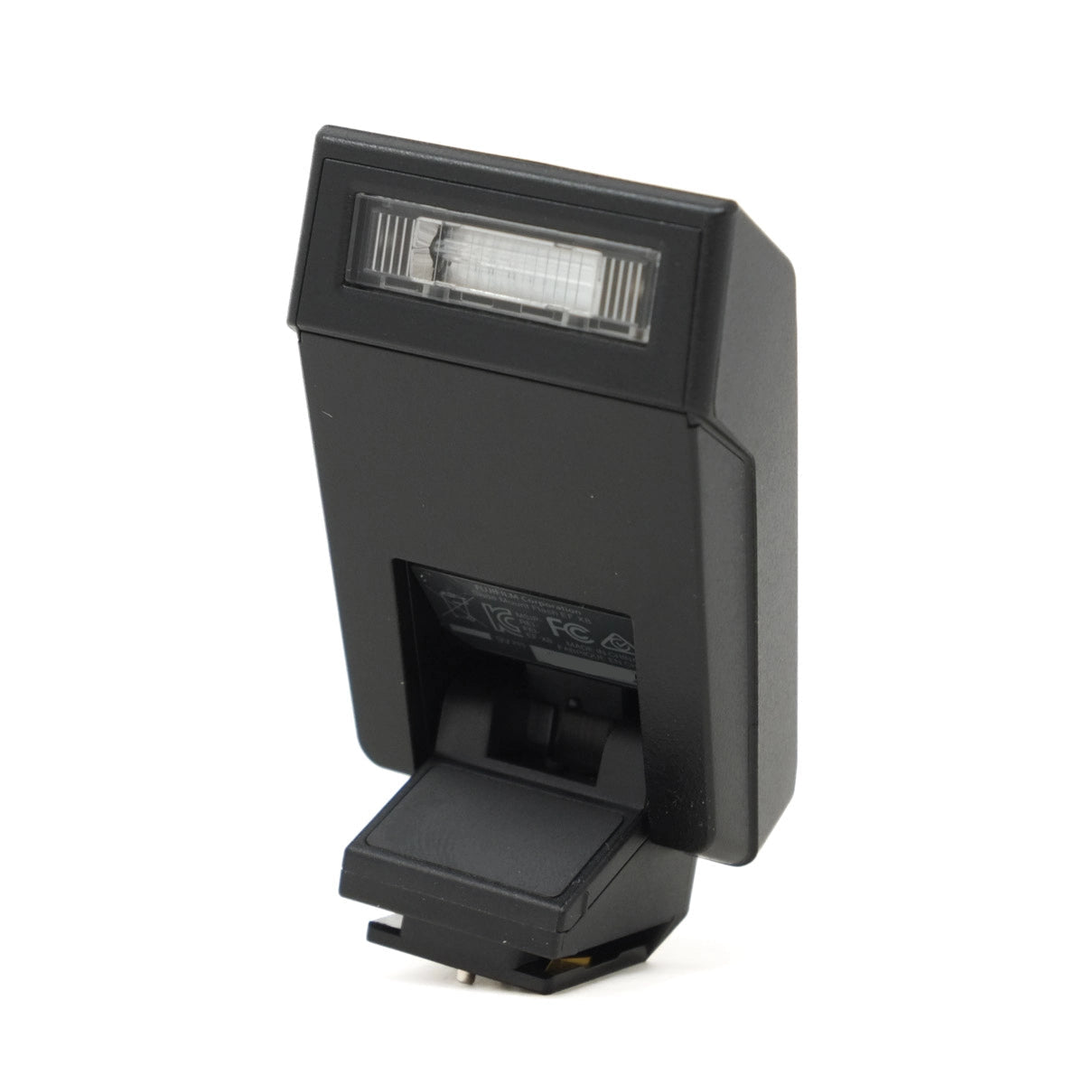 Black camera flash on a white background
