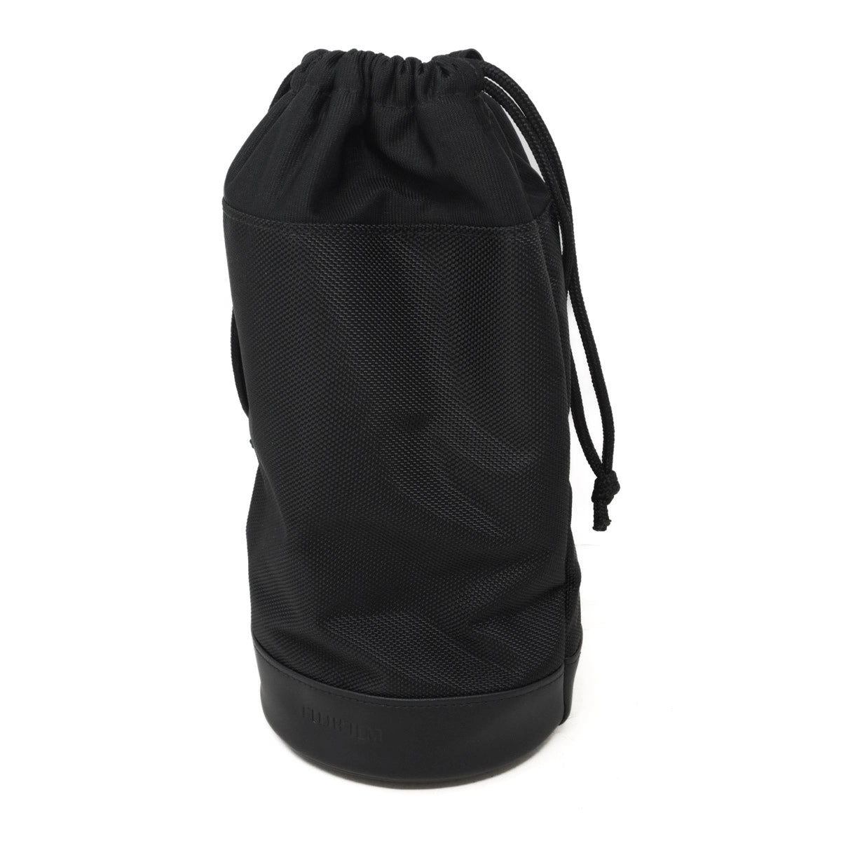 Black drawstring bag on a white background