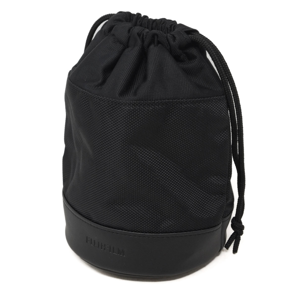 Black drawstring bag with mesh side on a white background