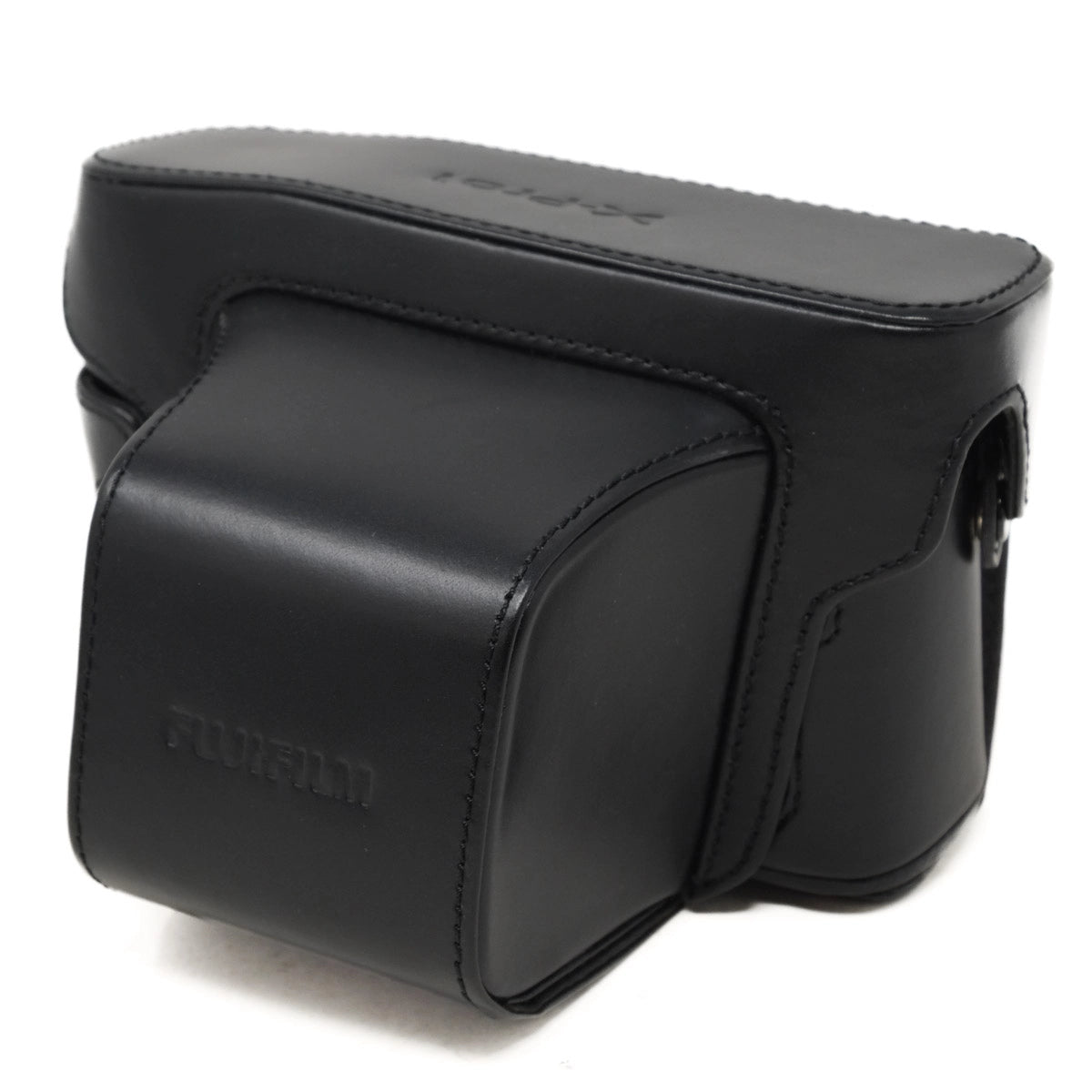 Black camera case with Fujifilm branding on a white background