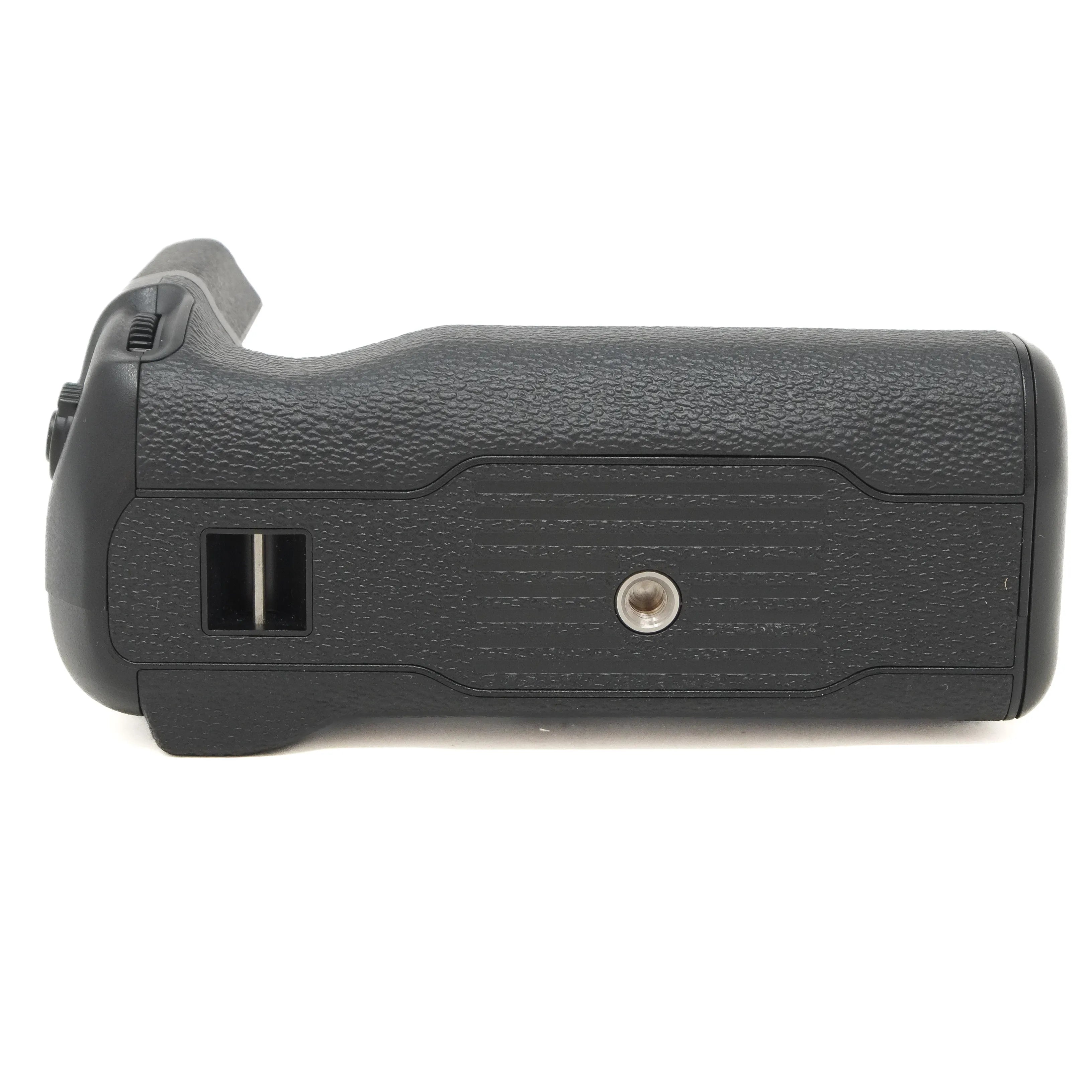 Black camera grip on a white background