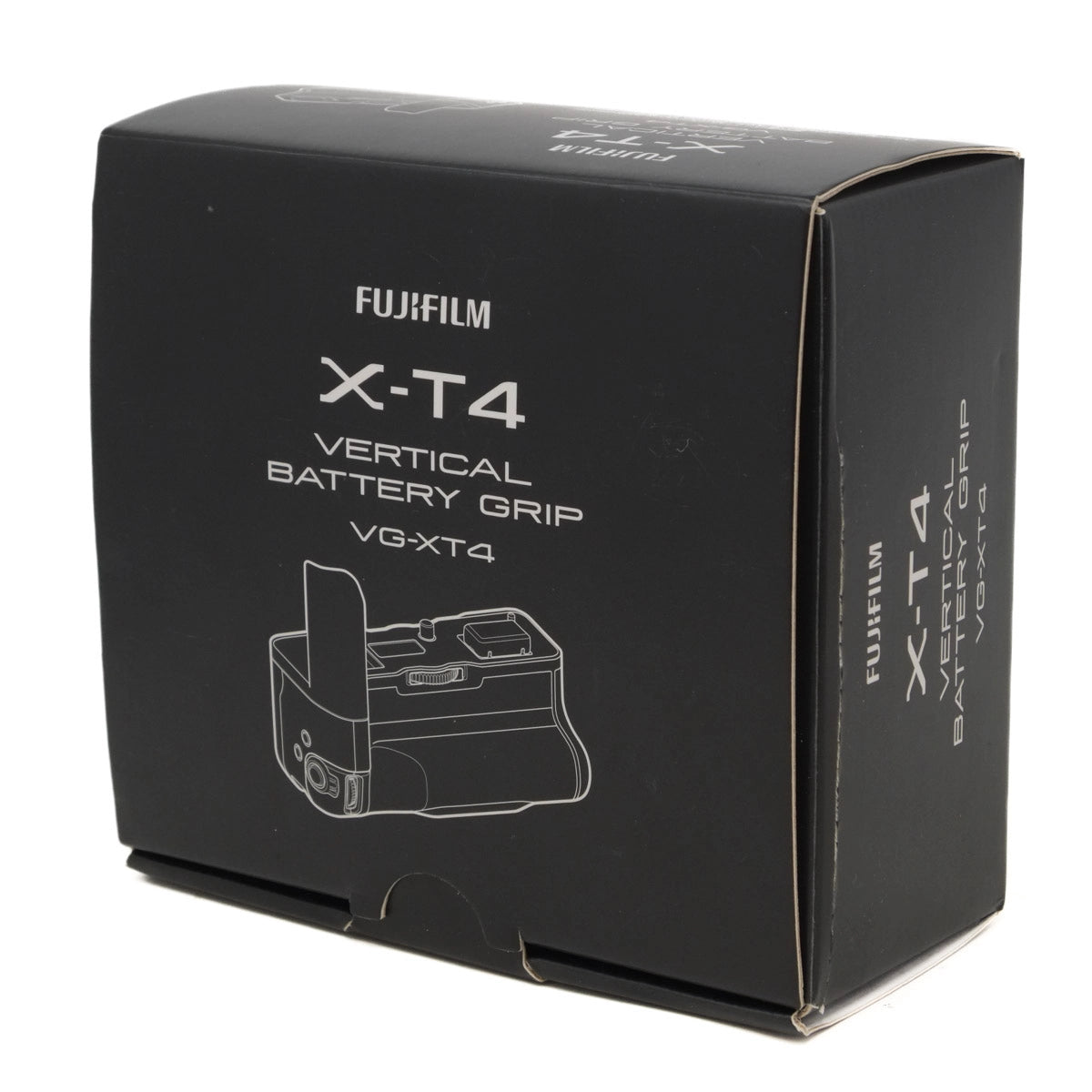 Black box packaging of Fujifilm X-T4 Vertical Battery Grip on a white background