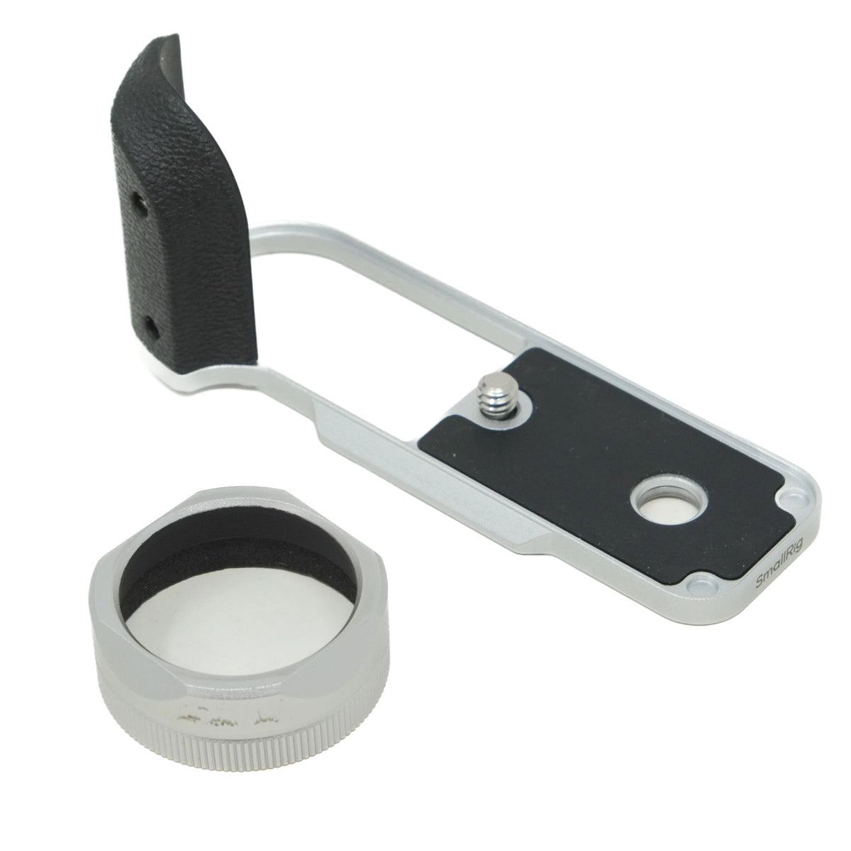 Camera lens hood with grip on a white background