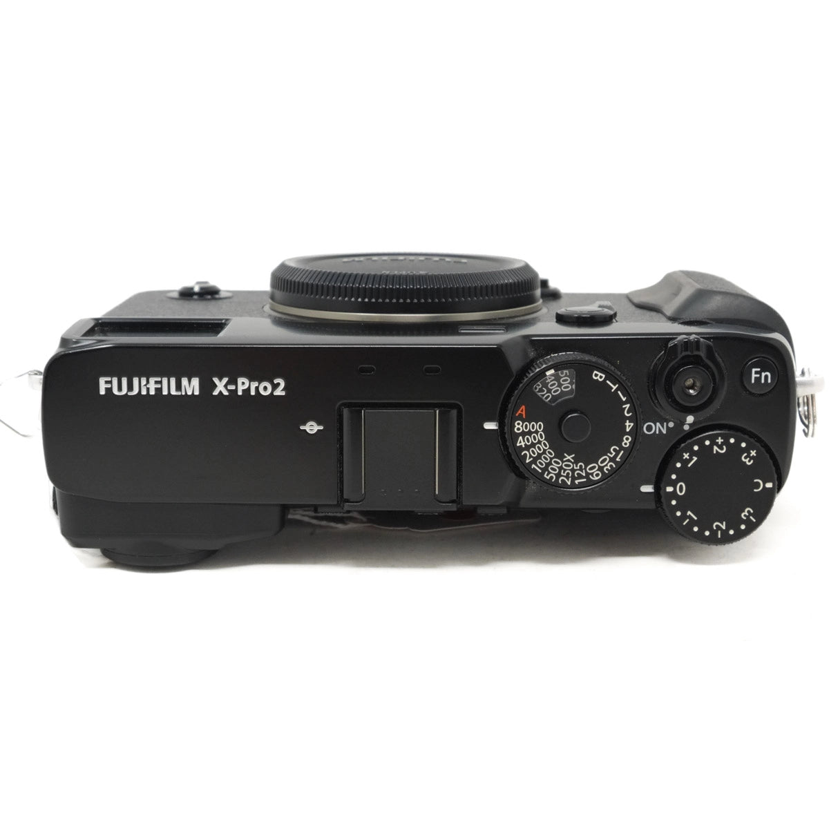 Top view of a Fujifilm X-Pro2 camera on a white background