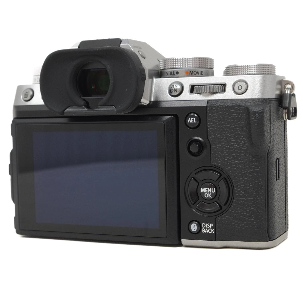 Camera with screen and control buttons on a white background