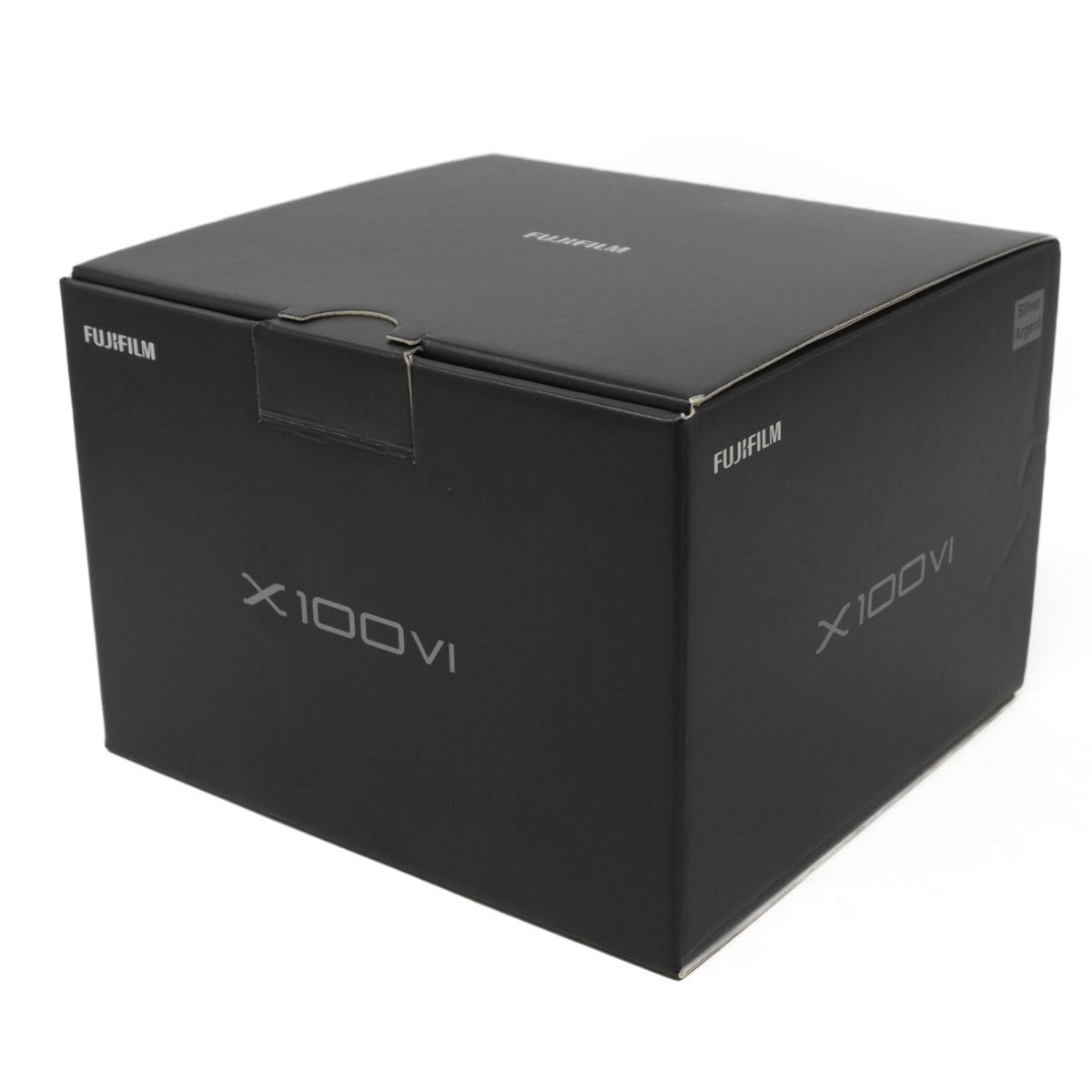Black Fujifilm X100VI camera box on a white background