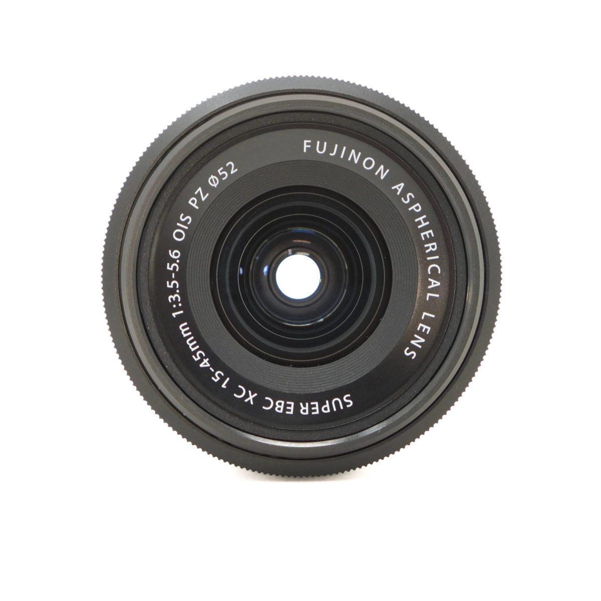 Camera lens with 'Fujifilm' branding on a white background