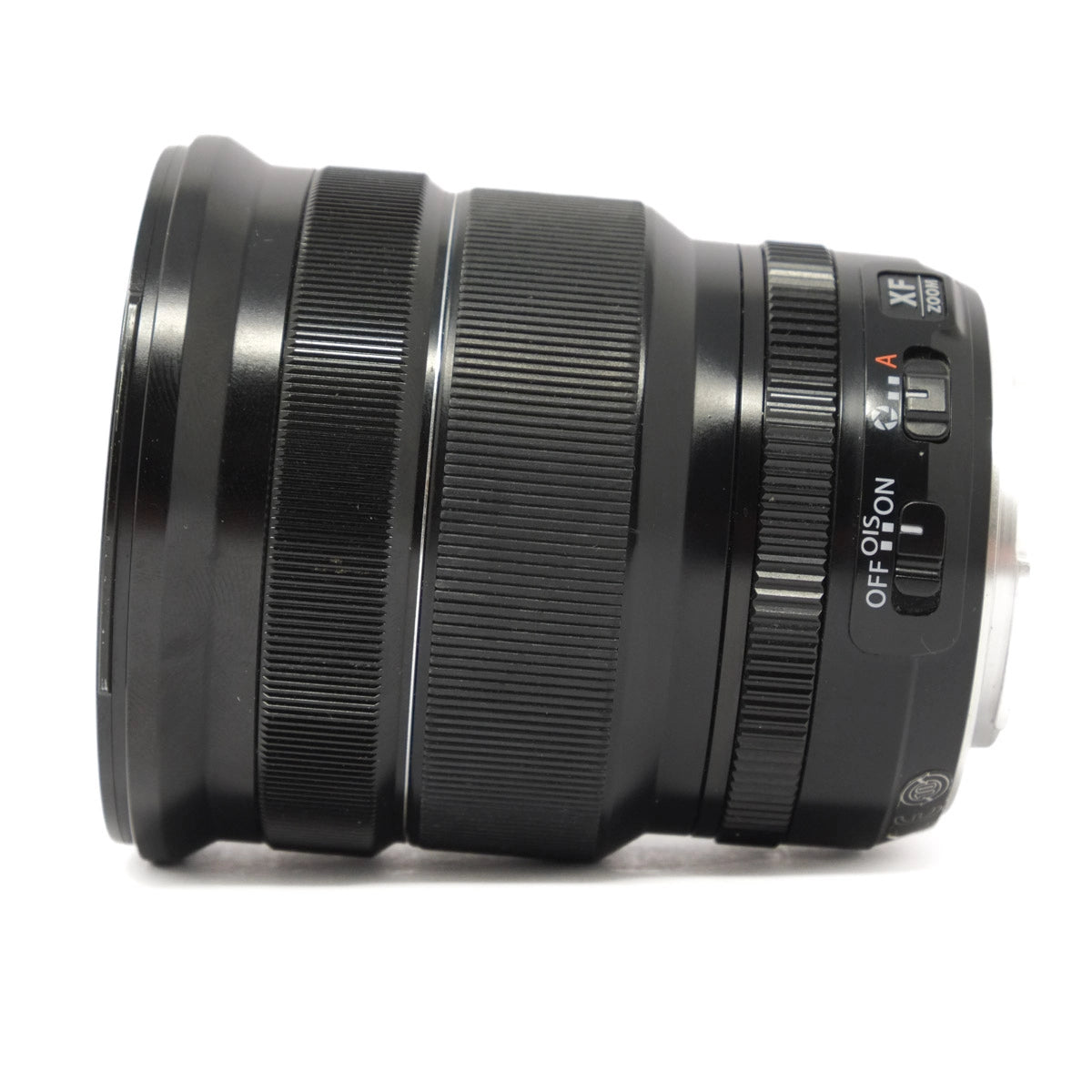 Camera lens with brand logo on a white background