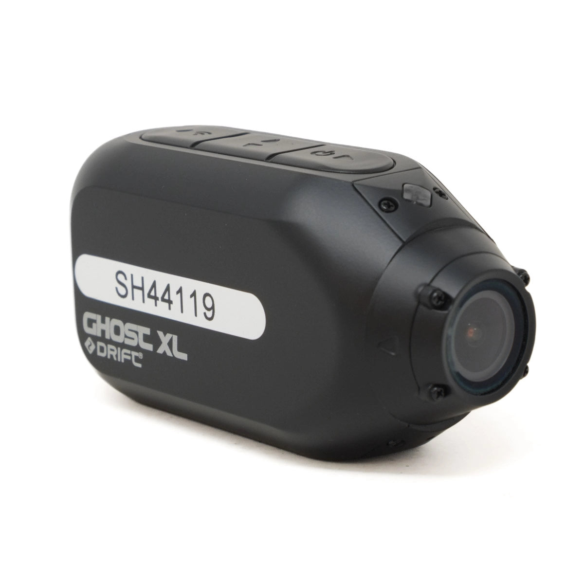 Black action camera with 'GHOST XL' branding on a white background