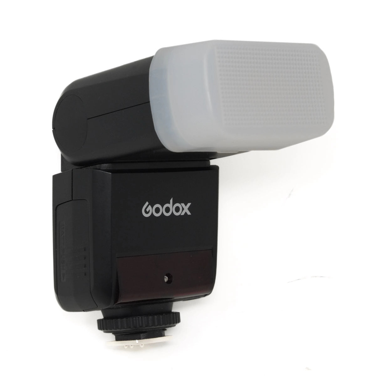Used Godox TT350F flashgun for Fujifilm cameras - front angle with diffuser 