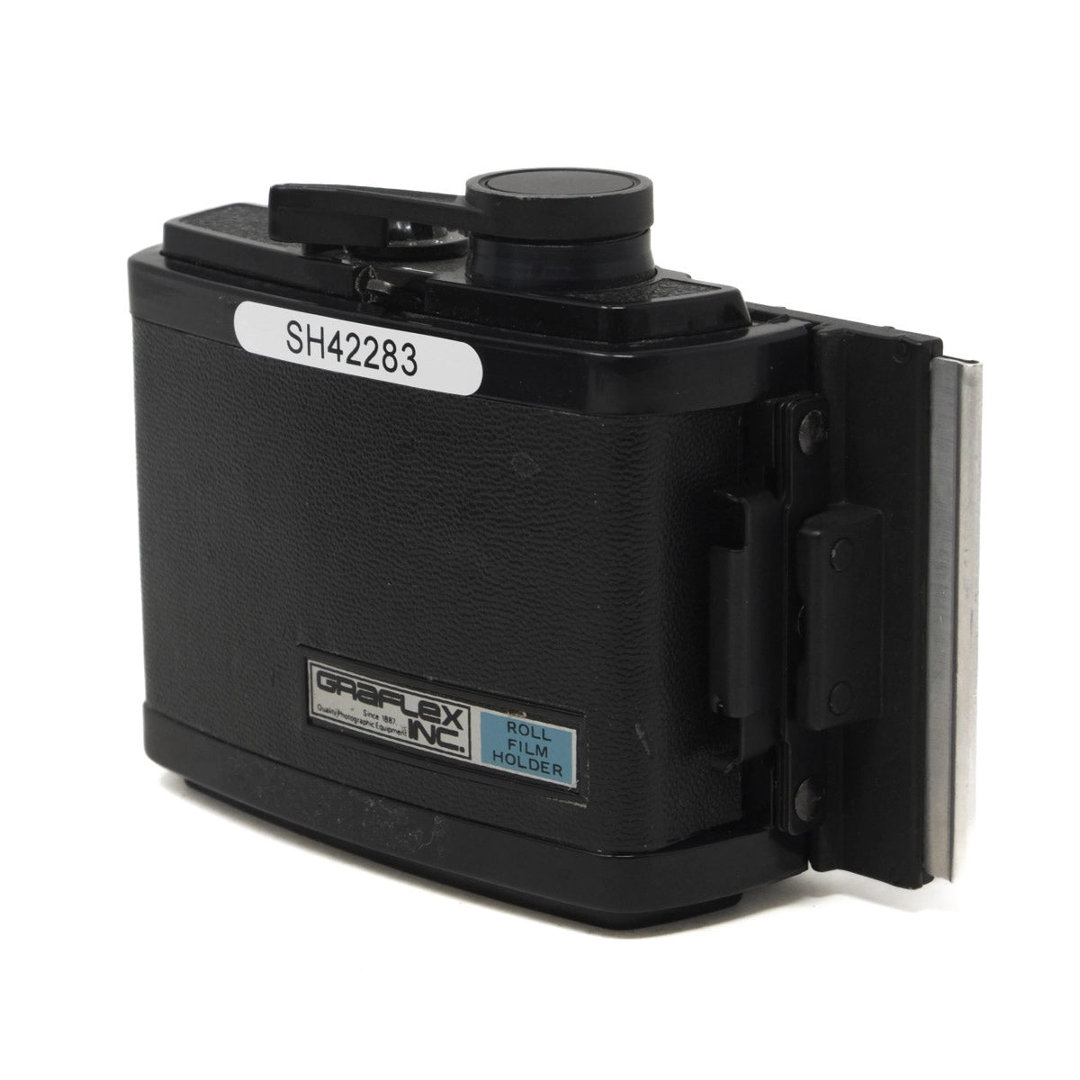 Used Graflex Century Graphic with 105mm F4.5 Ysarex Lens - Roll film holder, back angle 