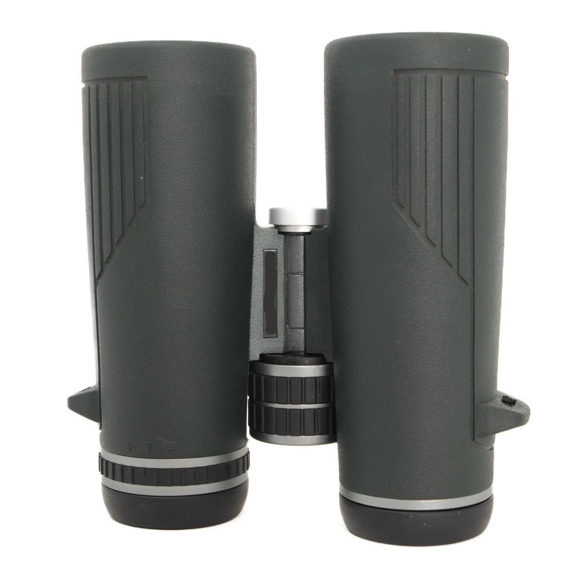Green binoculars on a white background