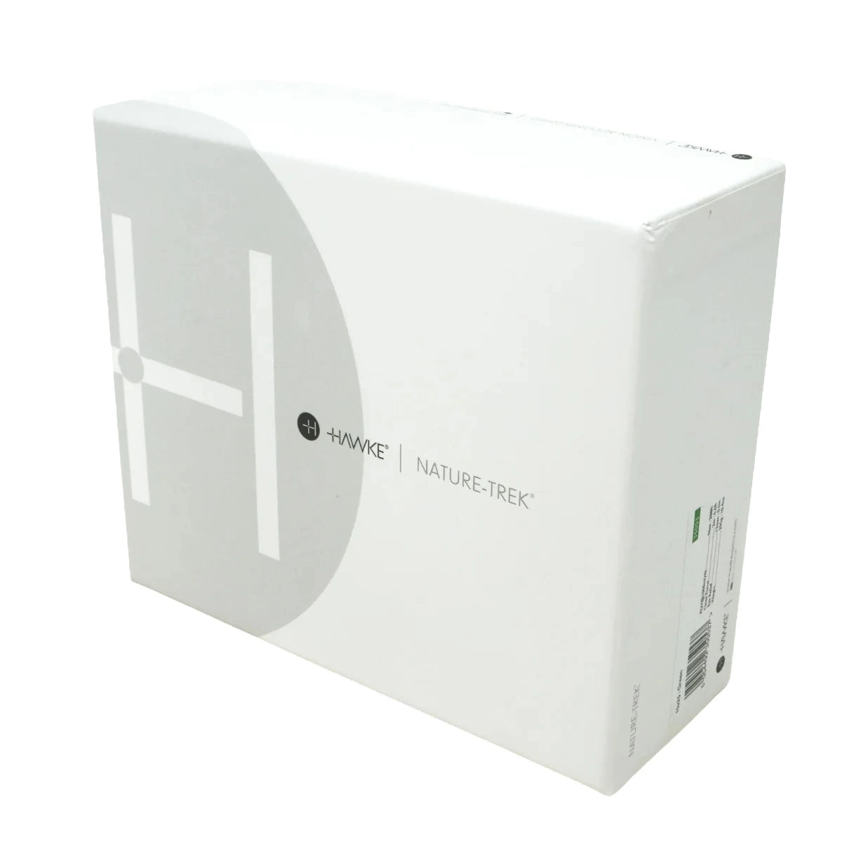 White product packaging box with a large gray geometric logo and black text reading 'HAWKE | NATURE-TREK' on a clean white background.
