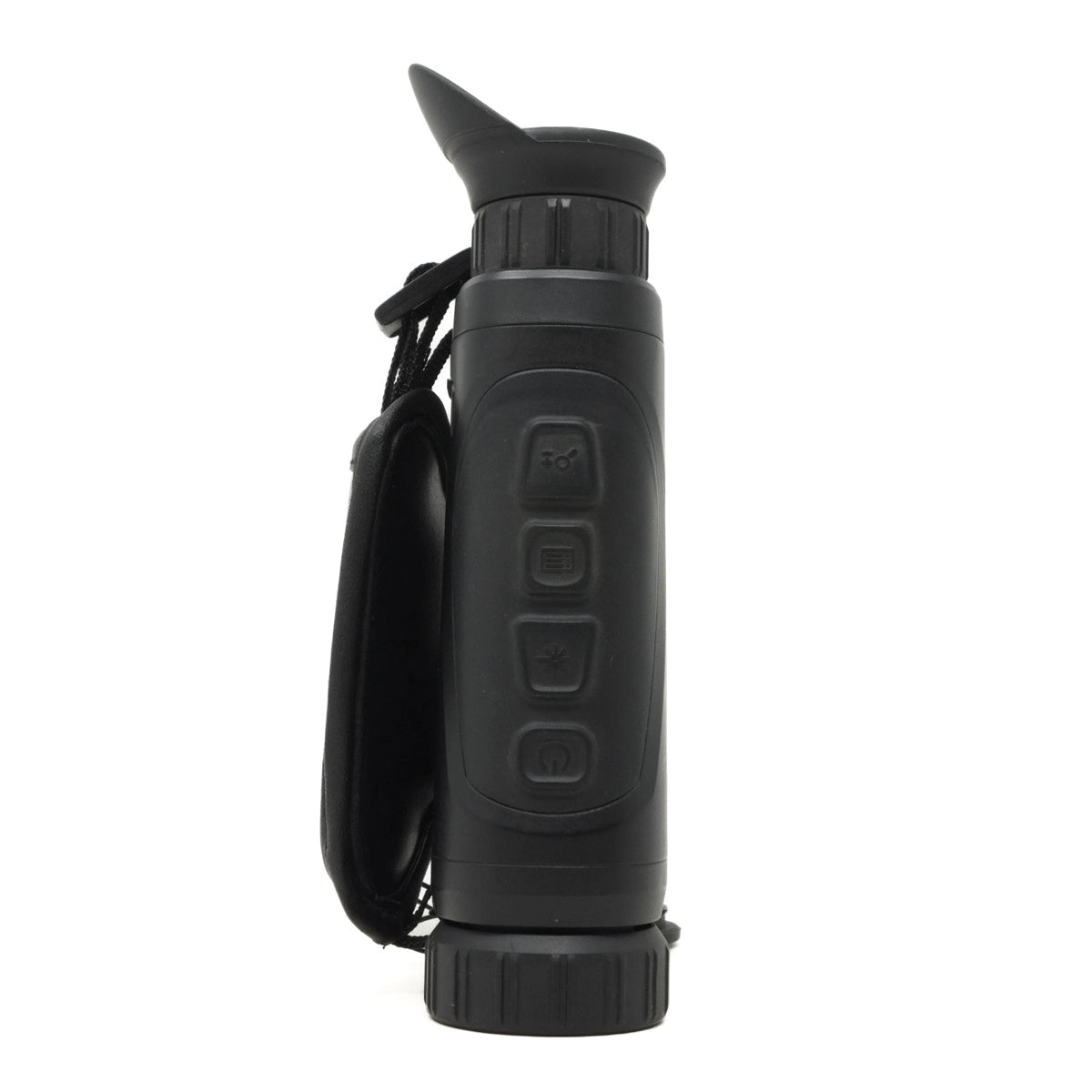 Black monocular with control buttons on a white background