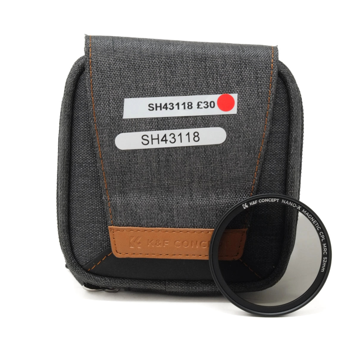 Gray case with brown accents and a filter, on a white background