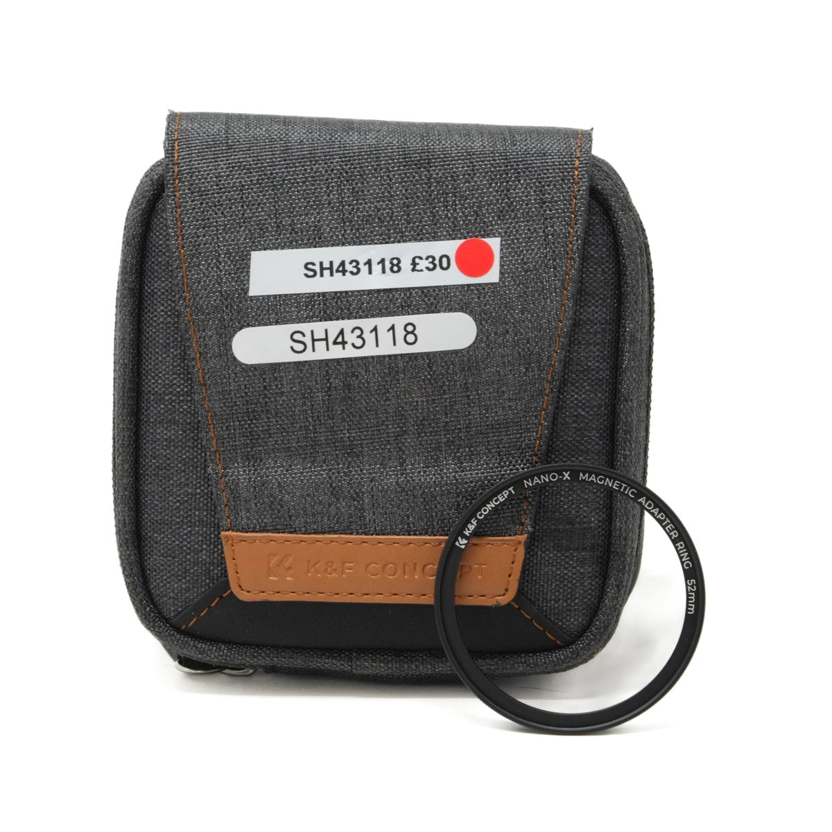 Gray case with brown accents and a filter, on a white background
