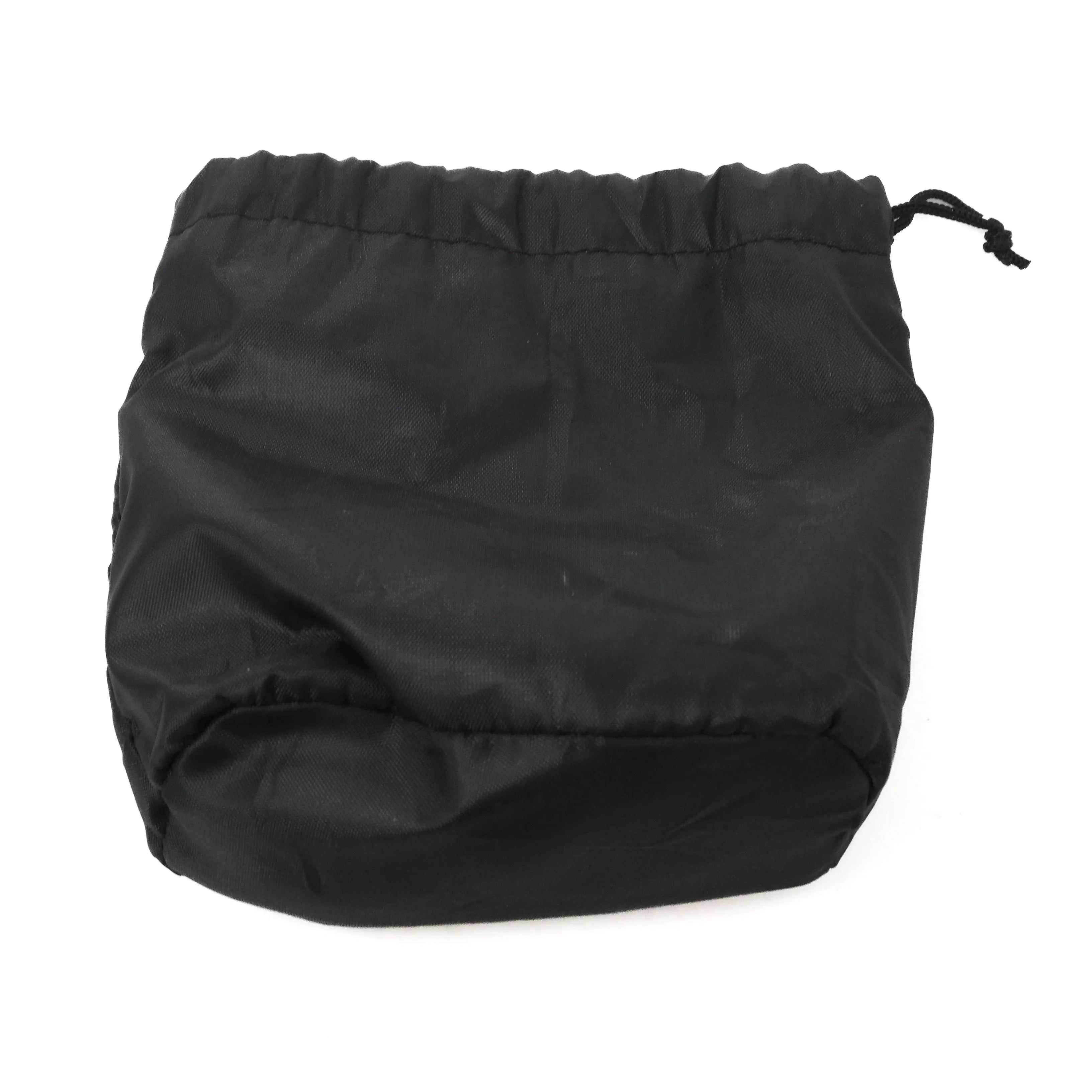 Black drawstring bag on a white background
