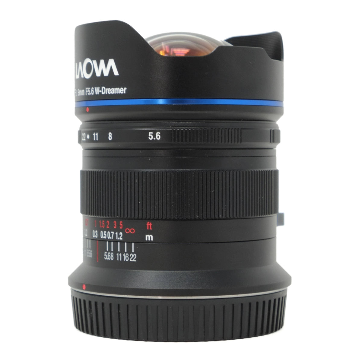 Camera lens with 'Laowa' branding on a white background