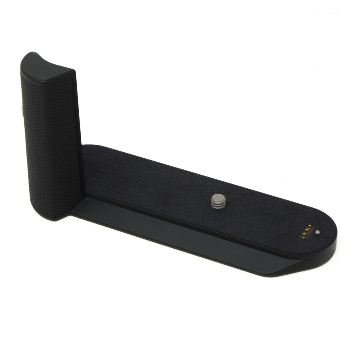 Black electronic device with a textured surface on a white background