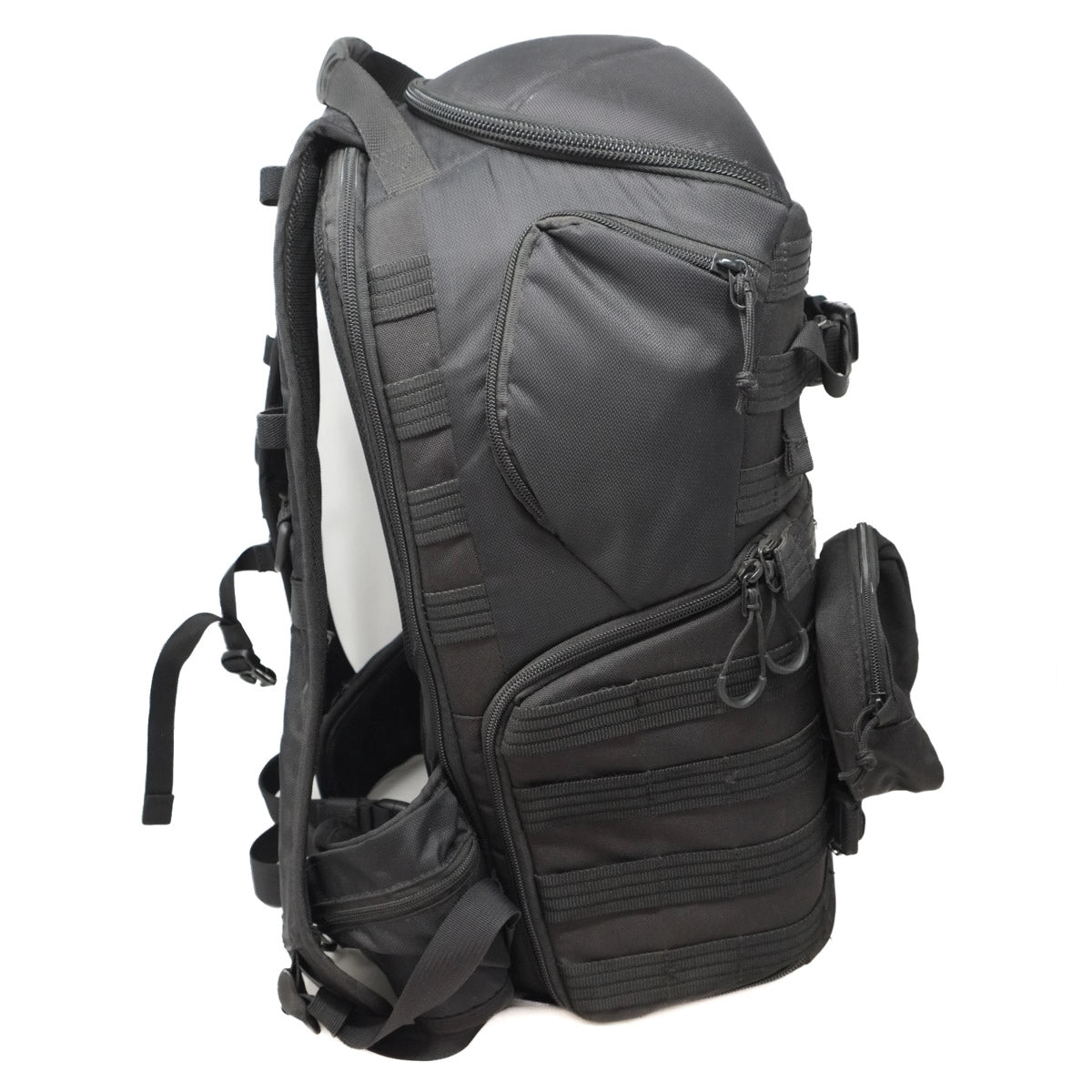Black tactical backpack on a white background