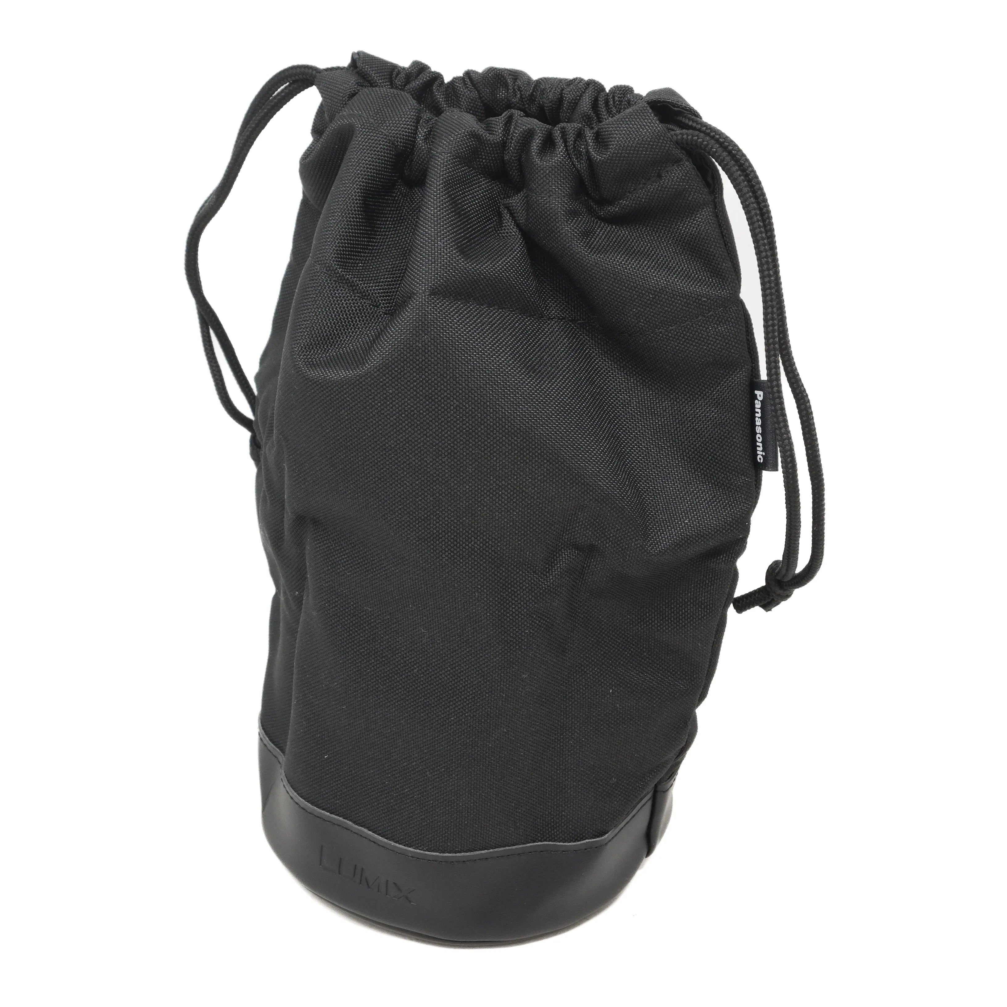 Black drawstring bag on a white background