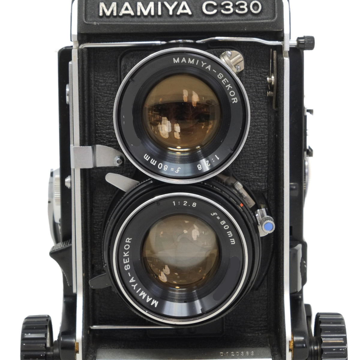 Mamiya C330 twin-lens reflex camera on a white background