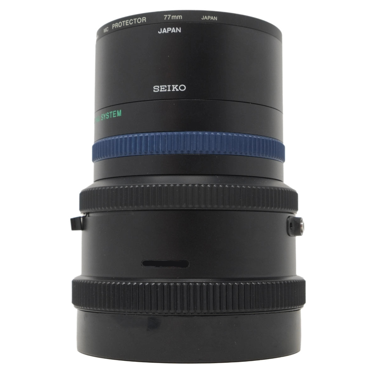 Camera lens with Seiko branding on a white background