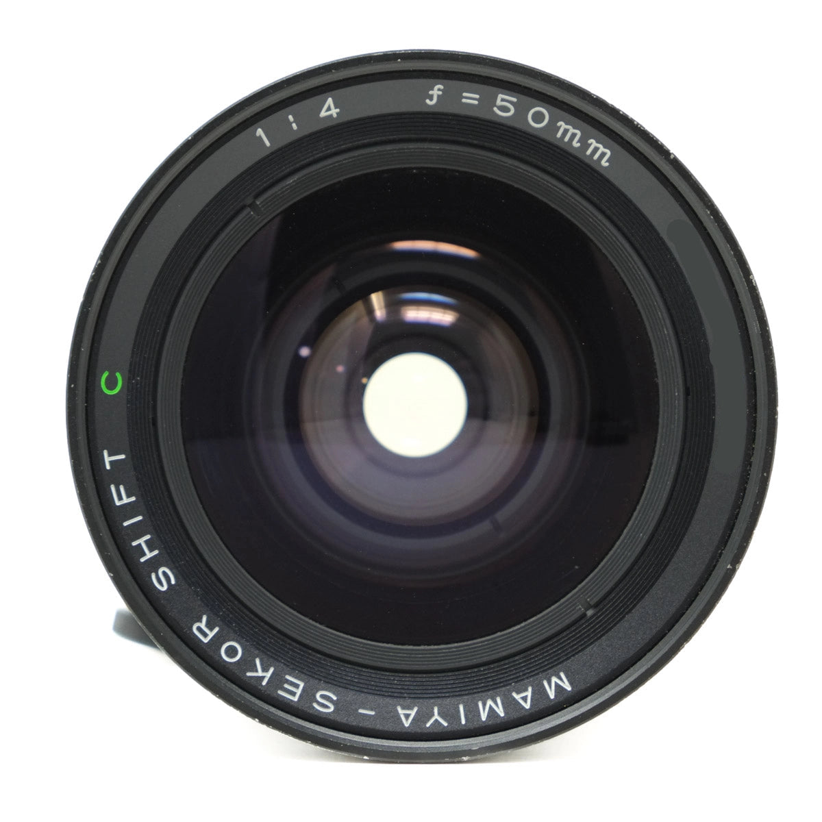 Camera lens with 'Mamiya Sekor' branding on a white background