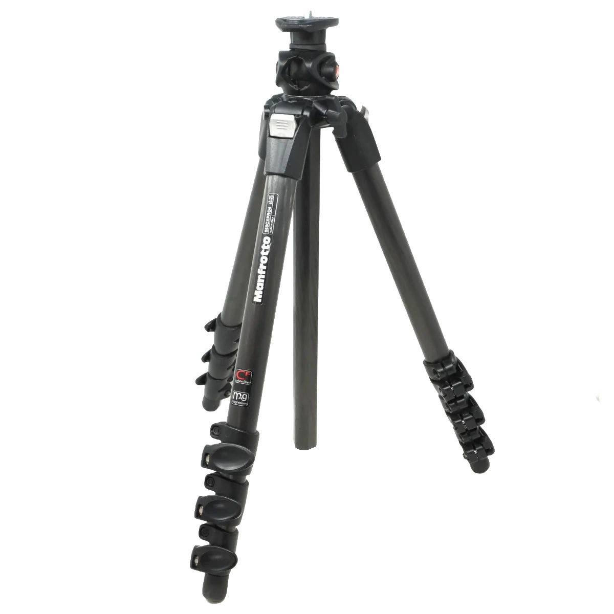 A black Monfrotto 055 CX PRO4 tripod with a fluid head and ball head, shown fully extended on a plain white background.