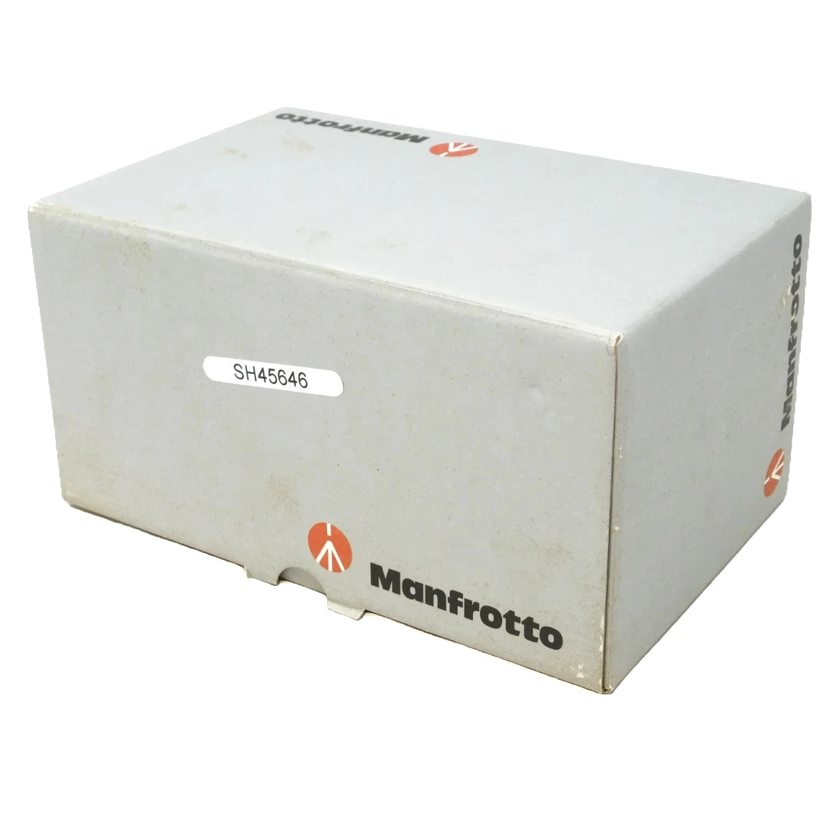 A light gray cardboard box for a Manfrotto product, featuring the Manfrotto brand name and logo printed on the front and side, along with a white label showing the code SH45646.
