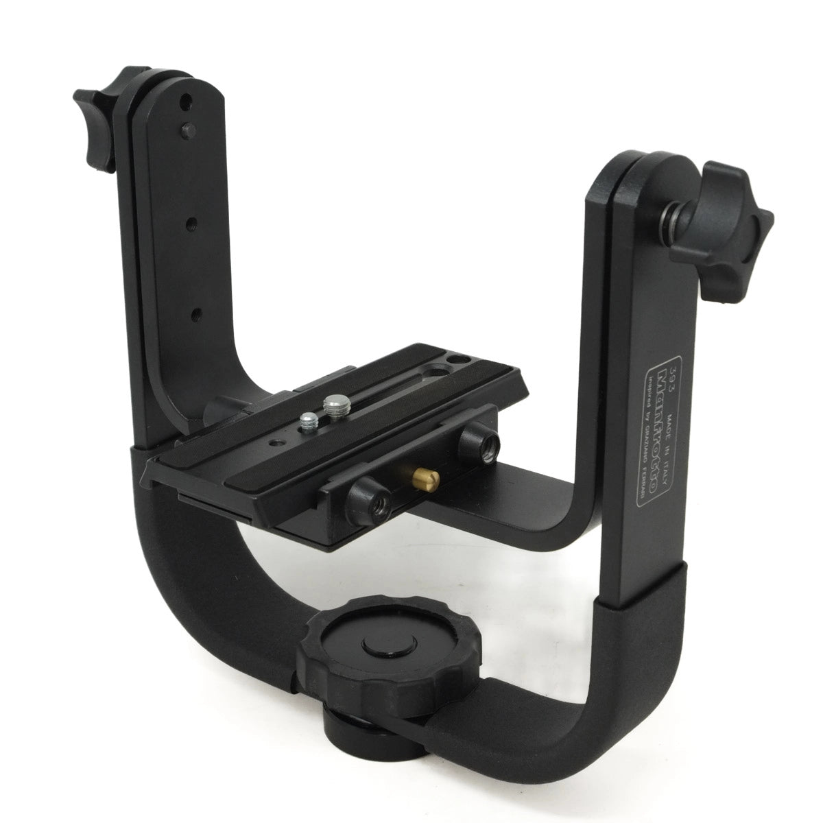 Black camera bracket on a white background