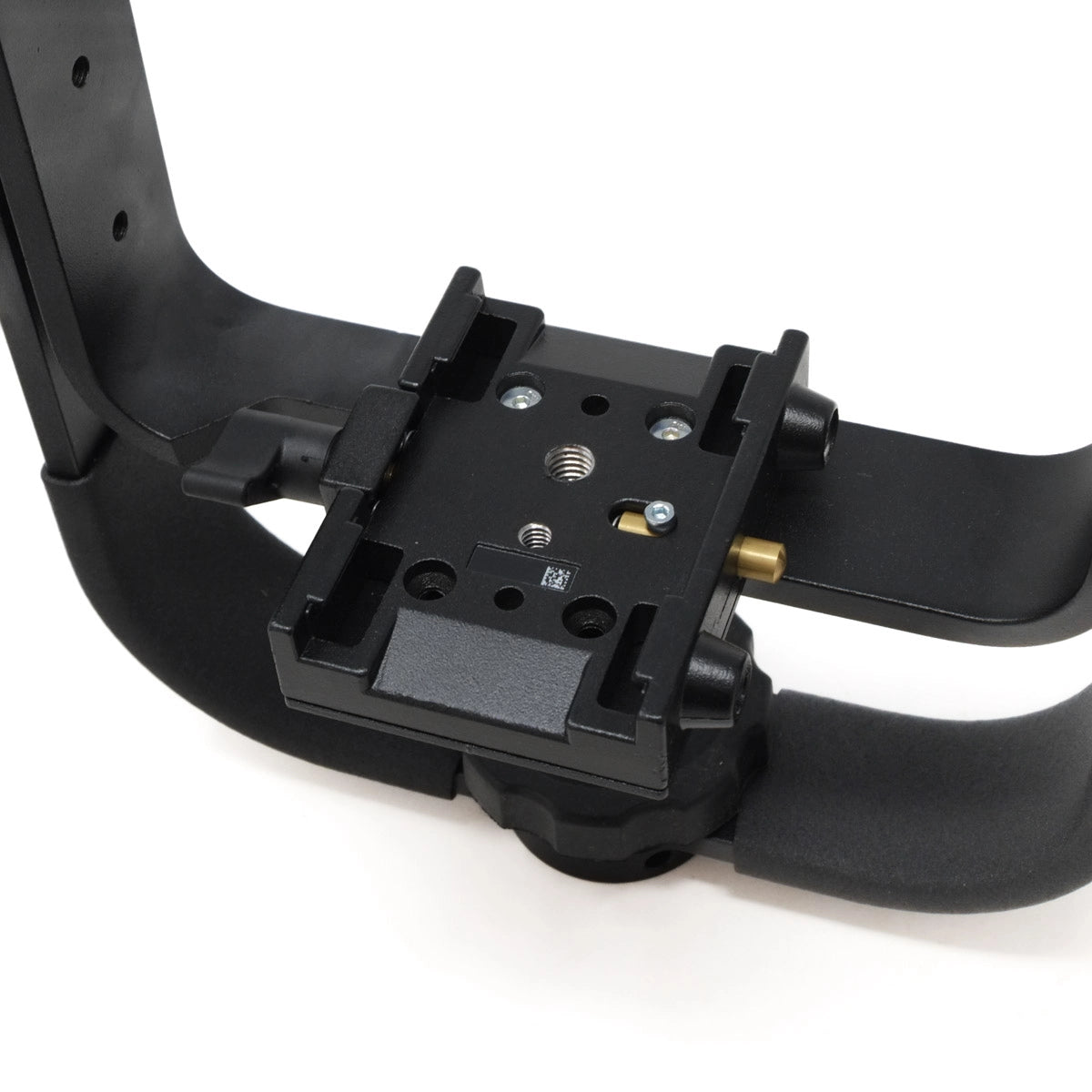 Black camera mount on a white background