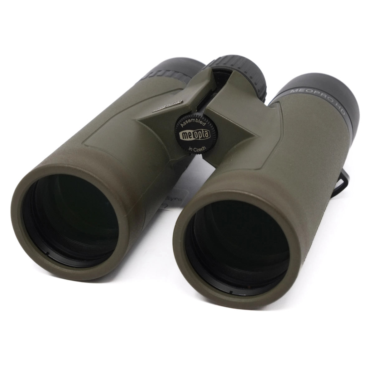Pair of green binoculars with a brand logo on a white background