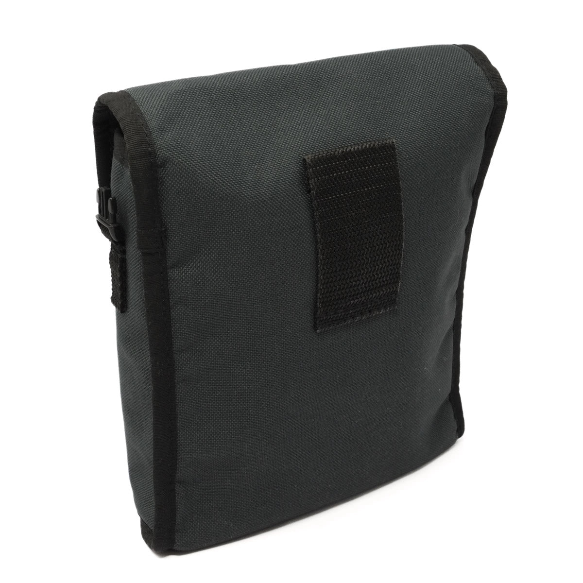 Black tactical pouch with a patch on a white background
