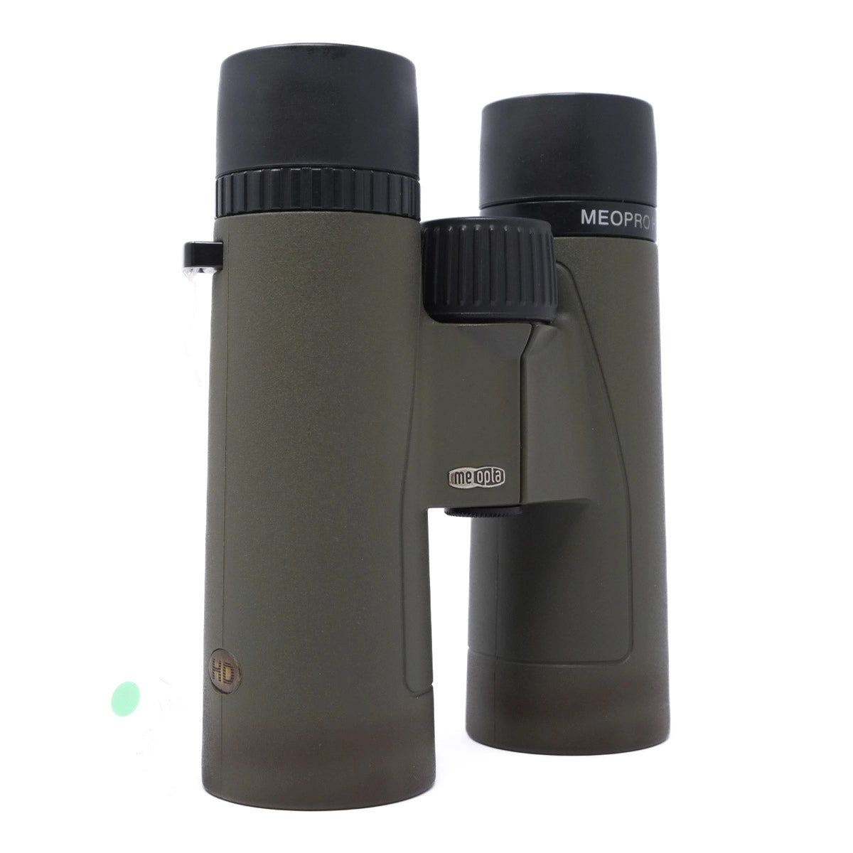 Green binoculars with black accents on a white background
