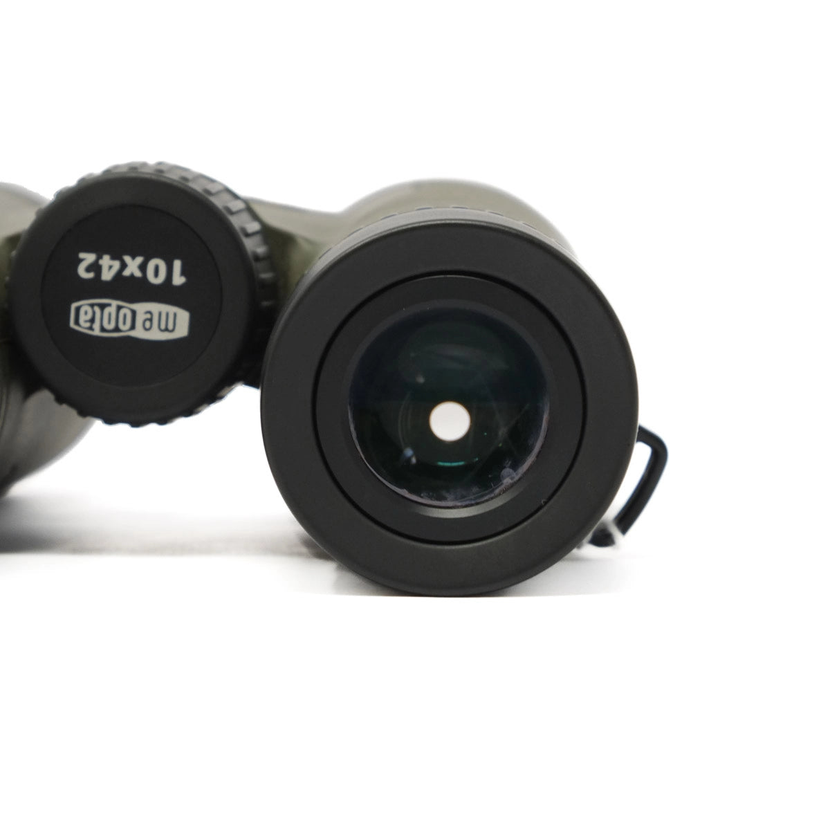 Binoculars with a brand label on a white background