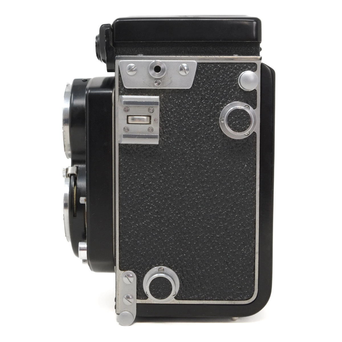Vintage camera with metallic accents on a white background